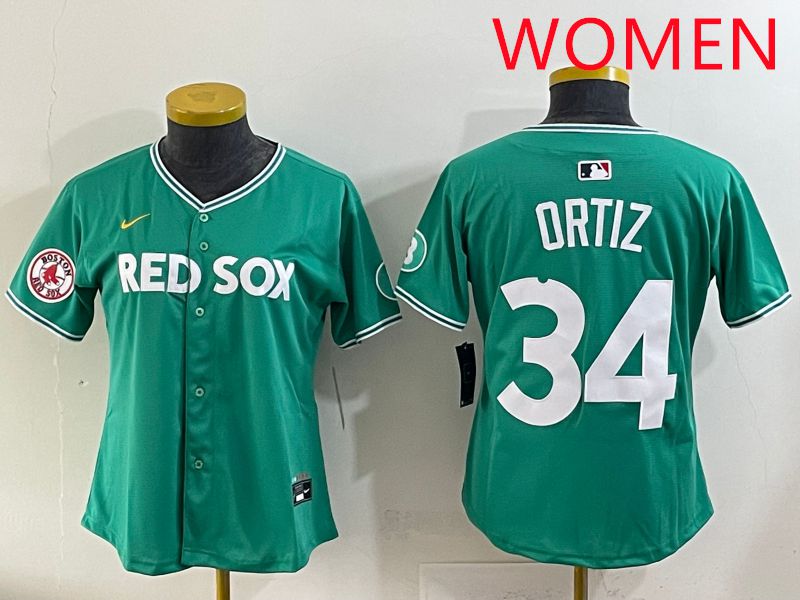 Women 2025 Boston Red Sox 34 Ortiz Dark Green Joint Name Nike MLB Jersey style 8